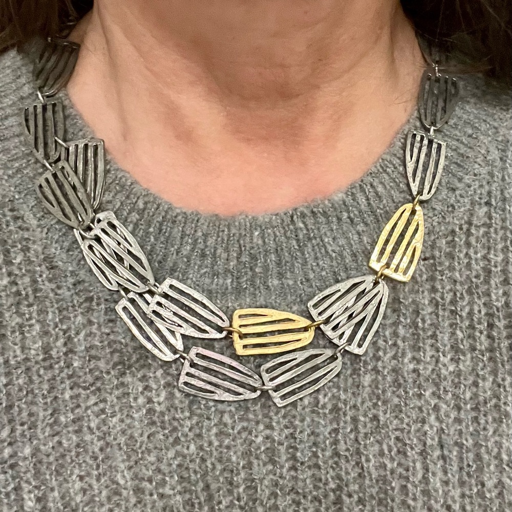 Mixed metal gold silver link chain statement necklace